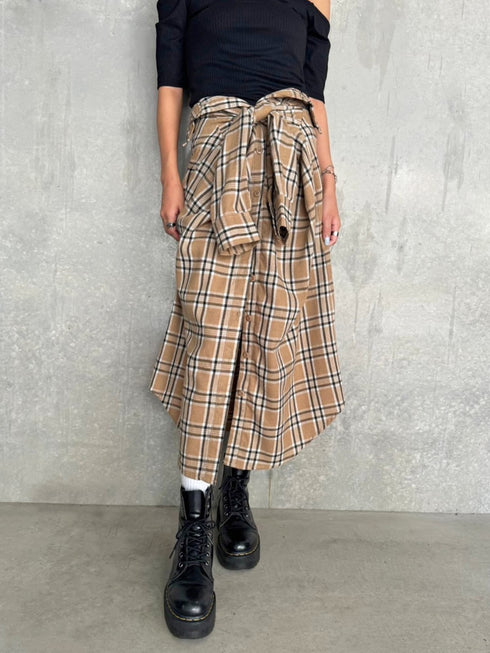 シャツ風チェックロングスカート